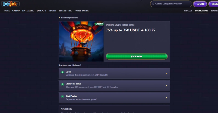 LolaJack Weekend Crypto Reload Bonus