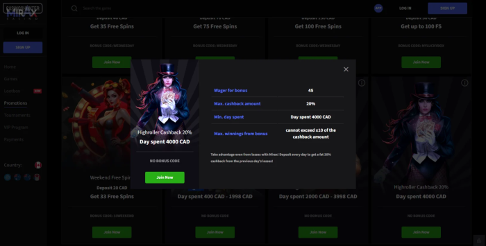 Mirax Casino Cashback