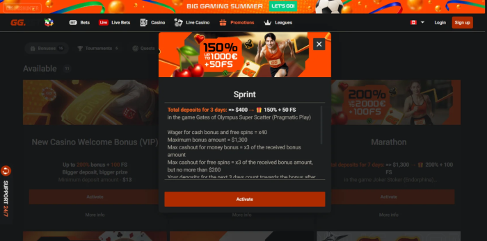 GG.BET Casino Sprint Bonus