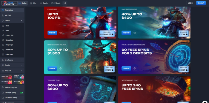 Lucky Hunter Casino Reload Bonuses