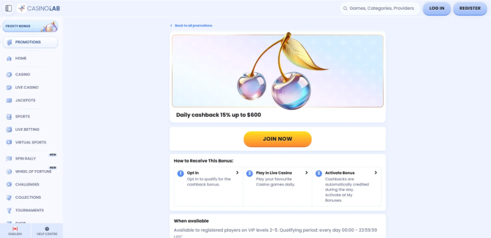 Casinolab Casino Daily Cashback