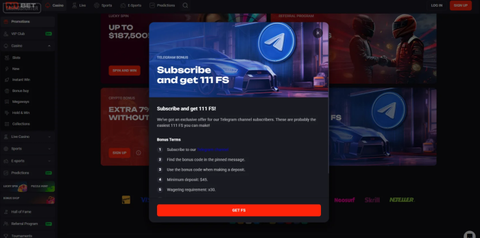 N1 Bet Casino Telegram 111 Free Spins