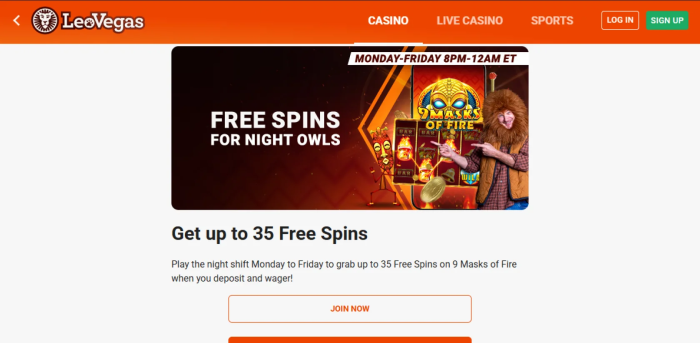 LeoVegas Casino Free Spins for Night Owl