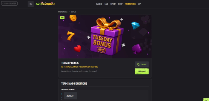 Avocasino Tuesday Bonus