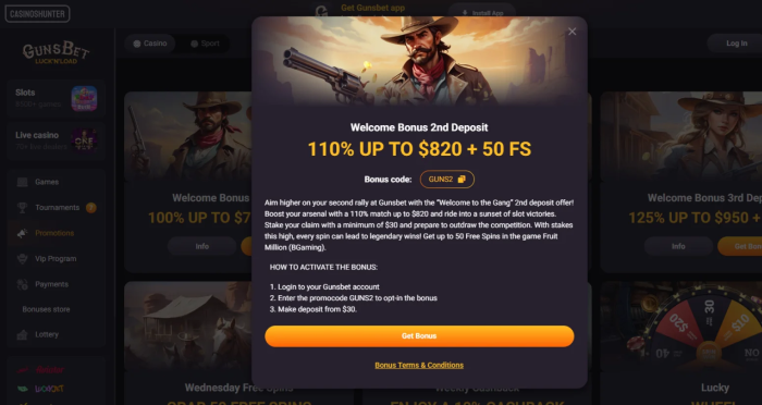 GunsBet Casino Second Deposit Bonus