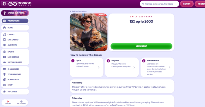 Casino Infinity Daily Cashback