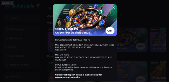 Slotornado Crypto Welcome Bonus