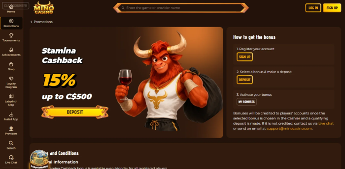 Mino Casino Stamina Cashback