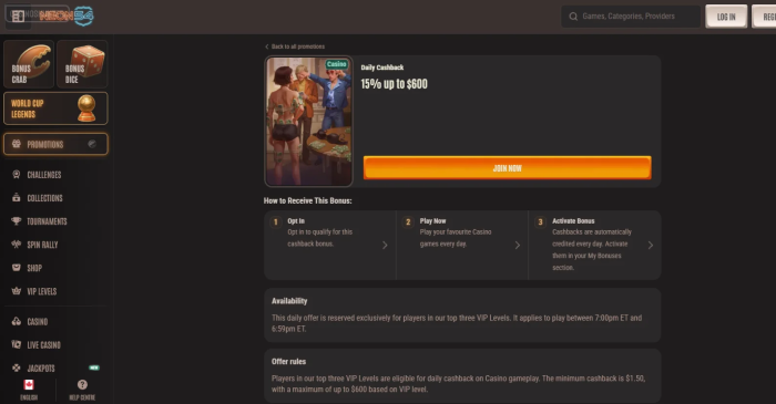 Neon54 Casino Daily Cashback