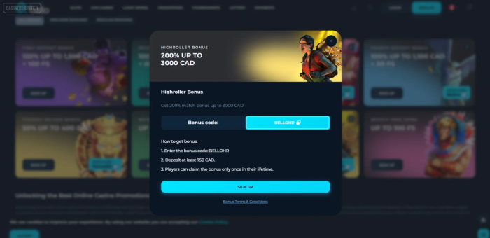 CasinoBello Casino HighRoller Bonus