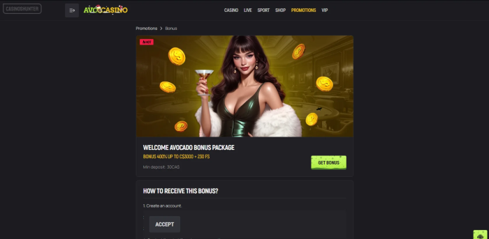 Avocasino Welcome Bonus