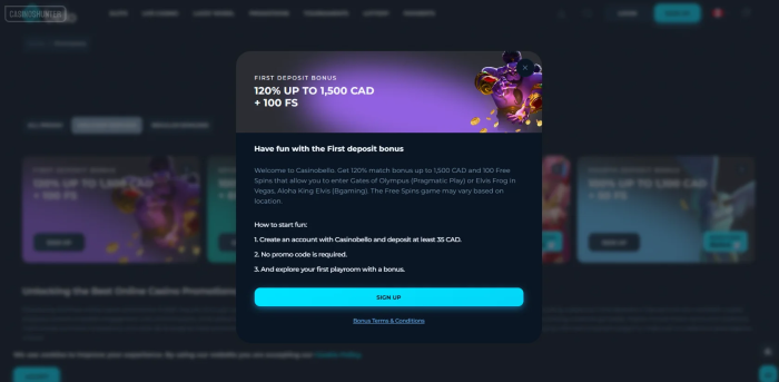CasinoBello Casino First Deposit Bonus