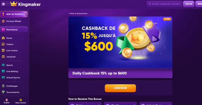 Kingmaker Casino Daily Cashback