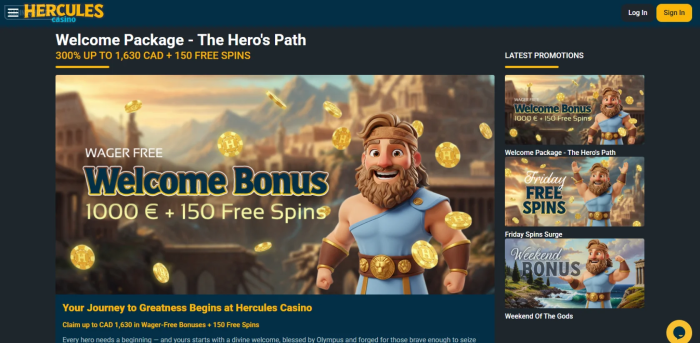 Hercules Casino Welcome Bonus