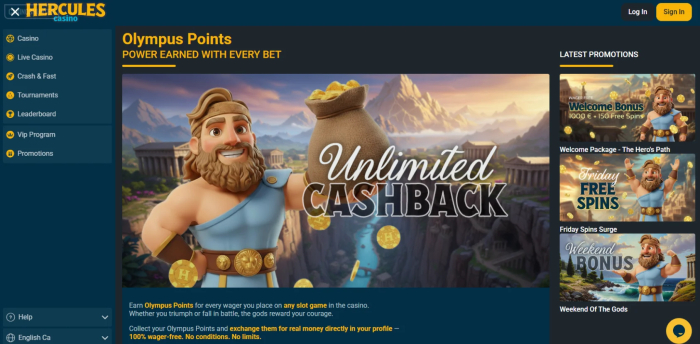 Hercules Casino Unlimited Cashback