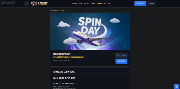 Aerobet Casino Saturday Spin Day