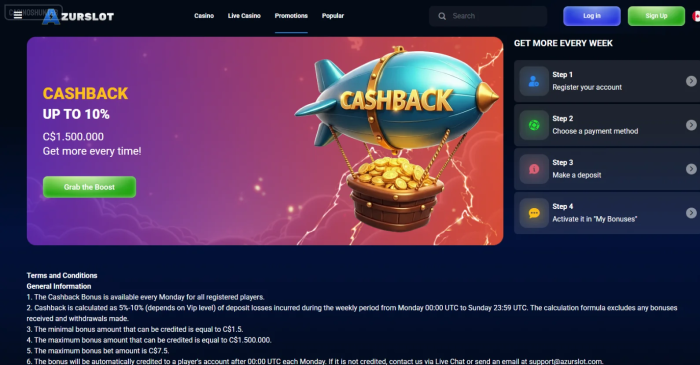 AzurSlot Casino Cashback Bonus