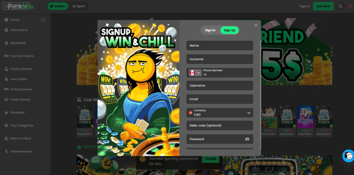 Pickwin Casino Sign Up