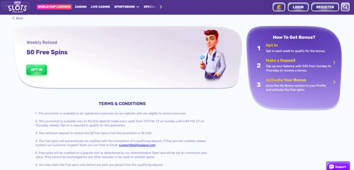 SlotsPalace Casino Weekly 50 Free Spins