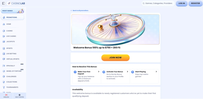 Casinolab Casino Welcome Bonus