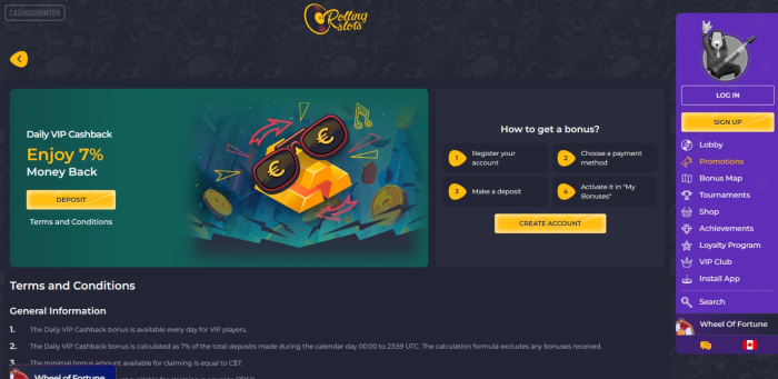 Rolling Slots Casino Cashback