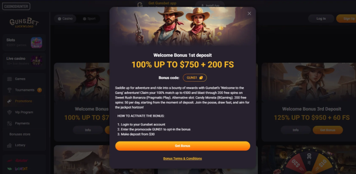 GunsBet Casino First Deposit Bonus