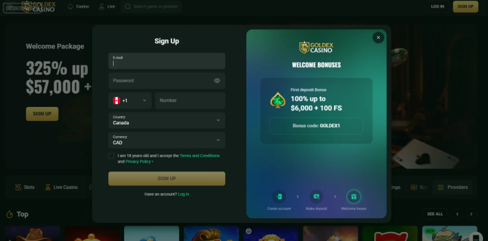 Goldex Casino Sign Up
