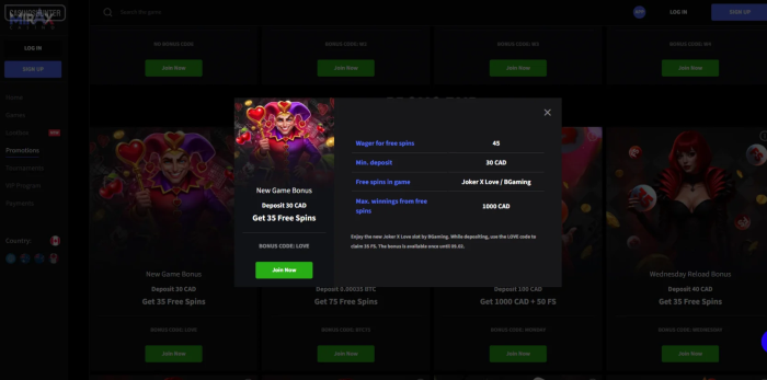 Mirax Casino New Game Bonus Deposit