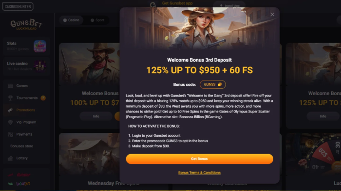 GunsBet Casino Third Deposit Bonus