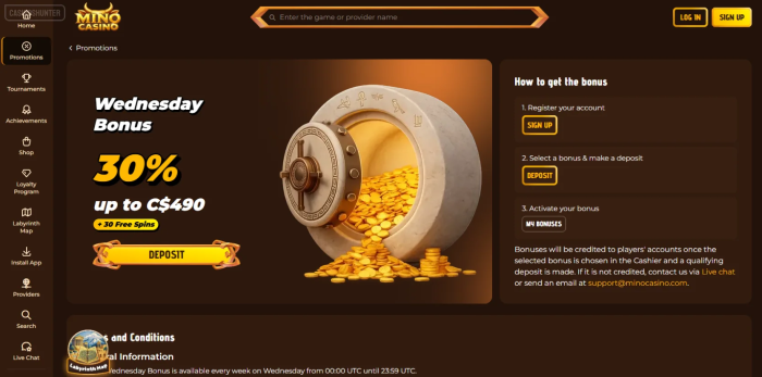 Mino Casino Wednesday Reload Bonus