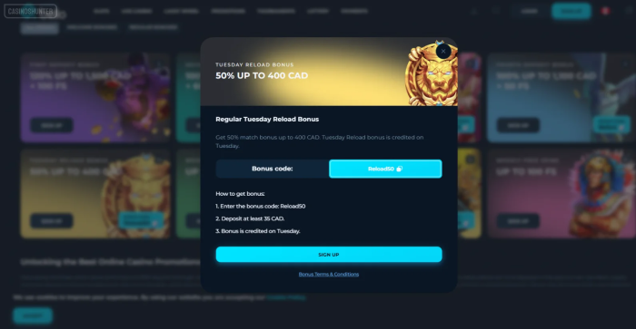 CasinoBello Casino Tuesday Reload Bonus