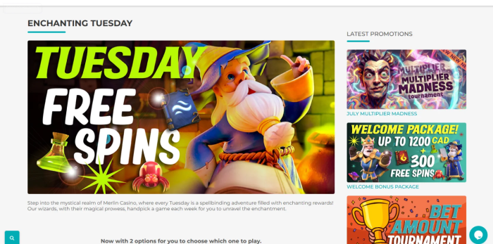 Merlin Casino Tuesday Free Spins