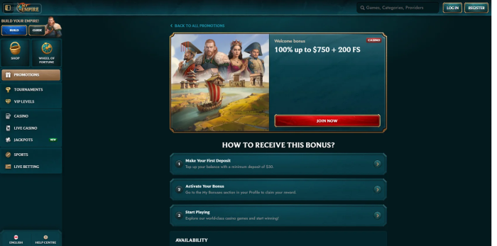 MyEmpire Casino Welcome Bonus