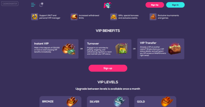 Wild Fortune Casino VIP Program