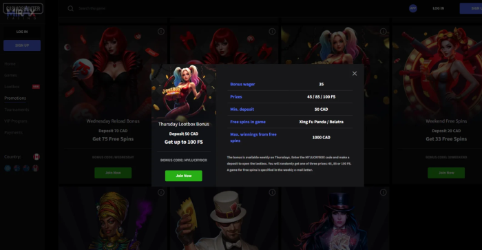 Mirax Casino Thursday Lootbox Bonus