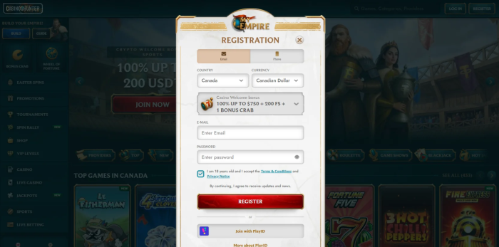 MyEmpire Casino Sign Up