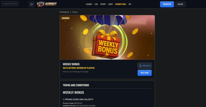 Aerobet Casino Weekly Free Spins Bonus