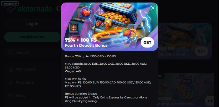 Slotornado Fourth Deposit Bonus