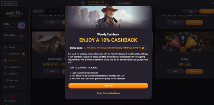 Gunsbet Casino Cashback