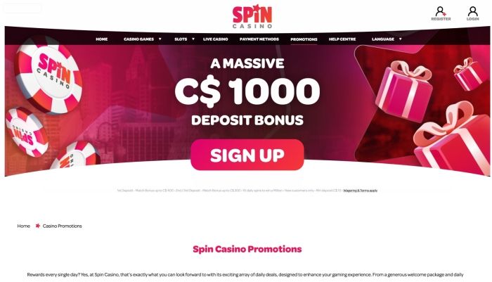 Spin Casino  Welcome Bonus $1,000 Cash Bonus