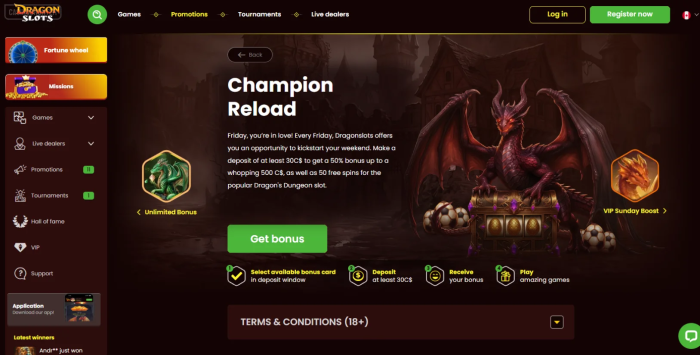 DragonSlots Champion Reload Bonus