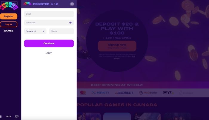 Wheelz Casino Sign Up