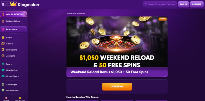 Kingmaker Casino Weekend Reload Bonus