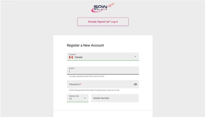 Spin Galaxy Casino Sign Up