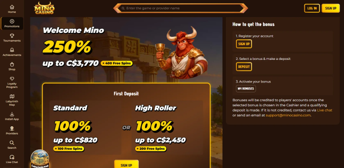 Mino Casino Welcome Bonus