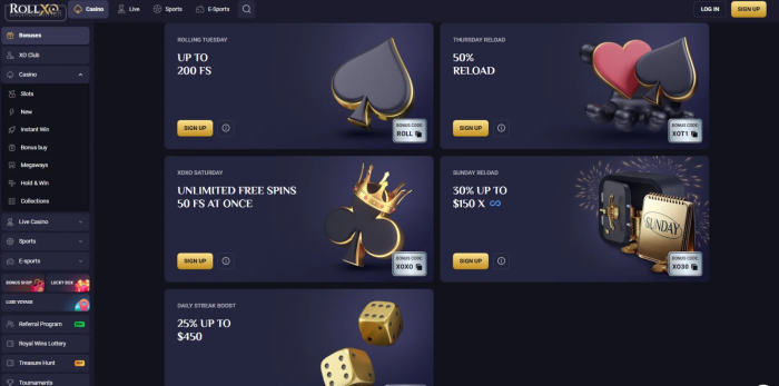 RollXO Casino Reload Bonuses