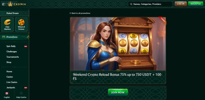 Casinia Casino Weekend Crypto Reload Bonus