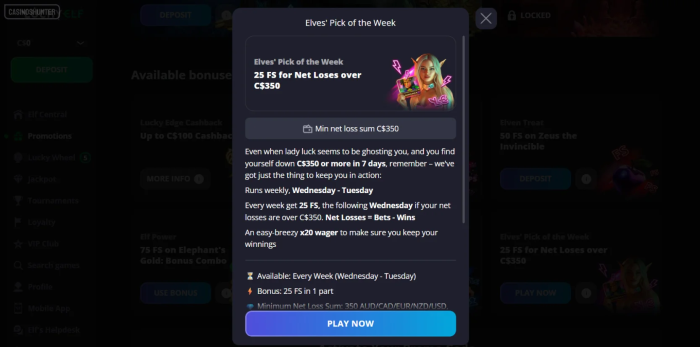 Lucky Elf Casino 25 Free Spins