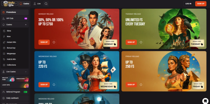 Hollywin Casino Reload Bonuses