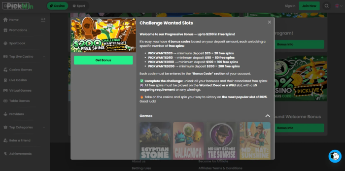 Pickwin Casino Wanted Slots